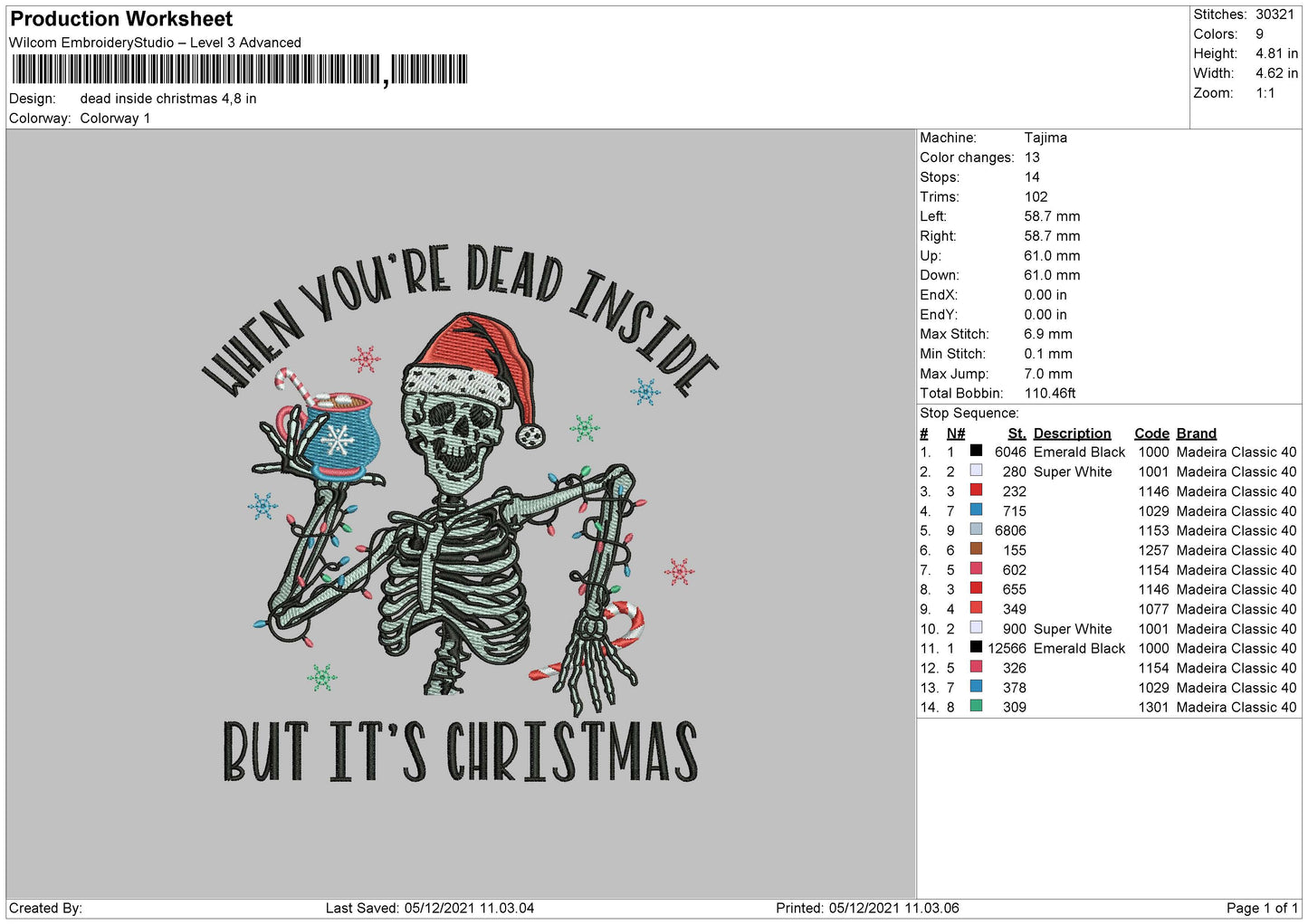 Dead Inside Christmas Embroidery File 4 size