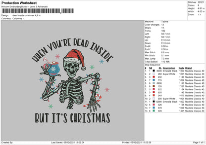 Dead Inside Christmas Embroidery File 4 size