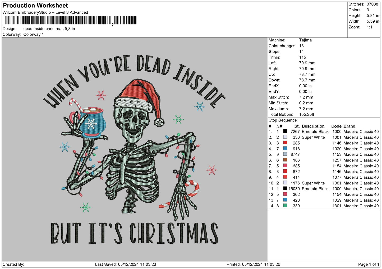 Dead Inside Christmas Embroidery File 4 size