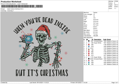 Dead Inside Christmas Embroidery File 4 size