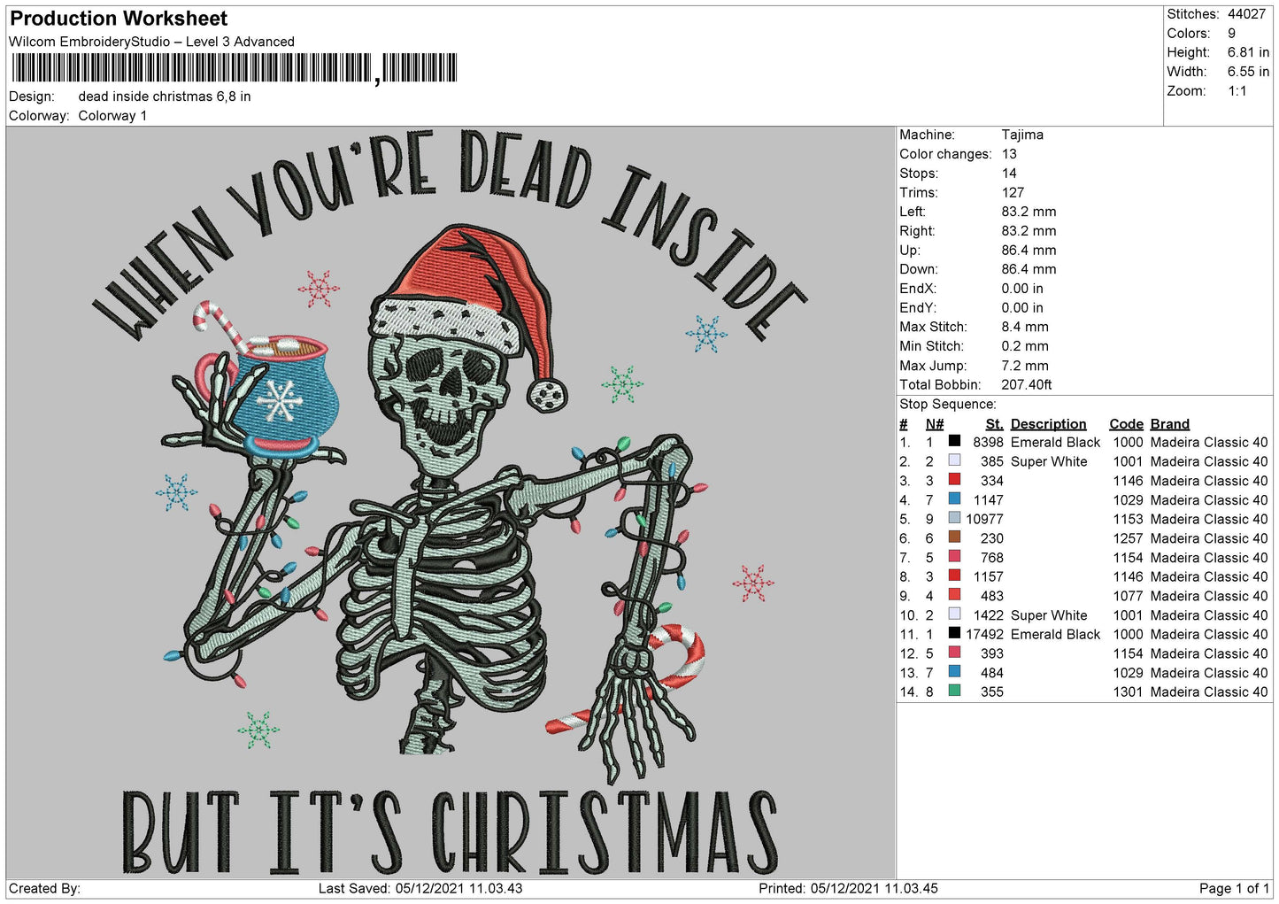 Dead Inside Christmas Embroidery File 4 size