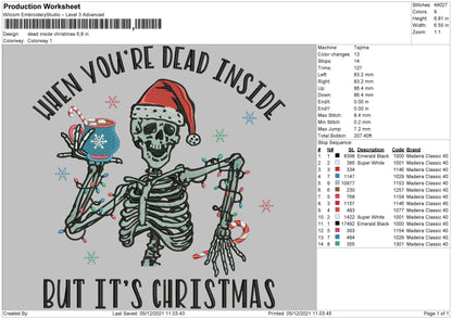 Dead Inside Christmas Embroidery File 4 size