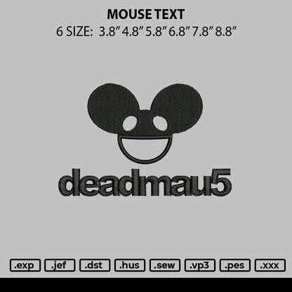 Mouse Text Embroidery File 6 sizes