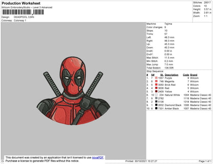 Deadpool Embroidery File 4 size