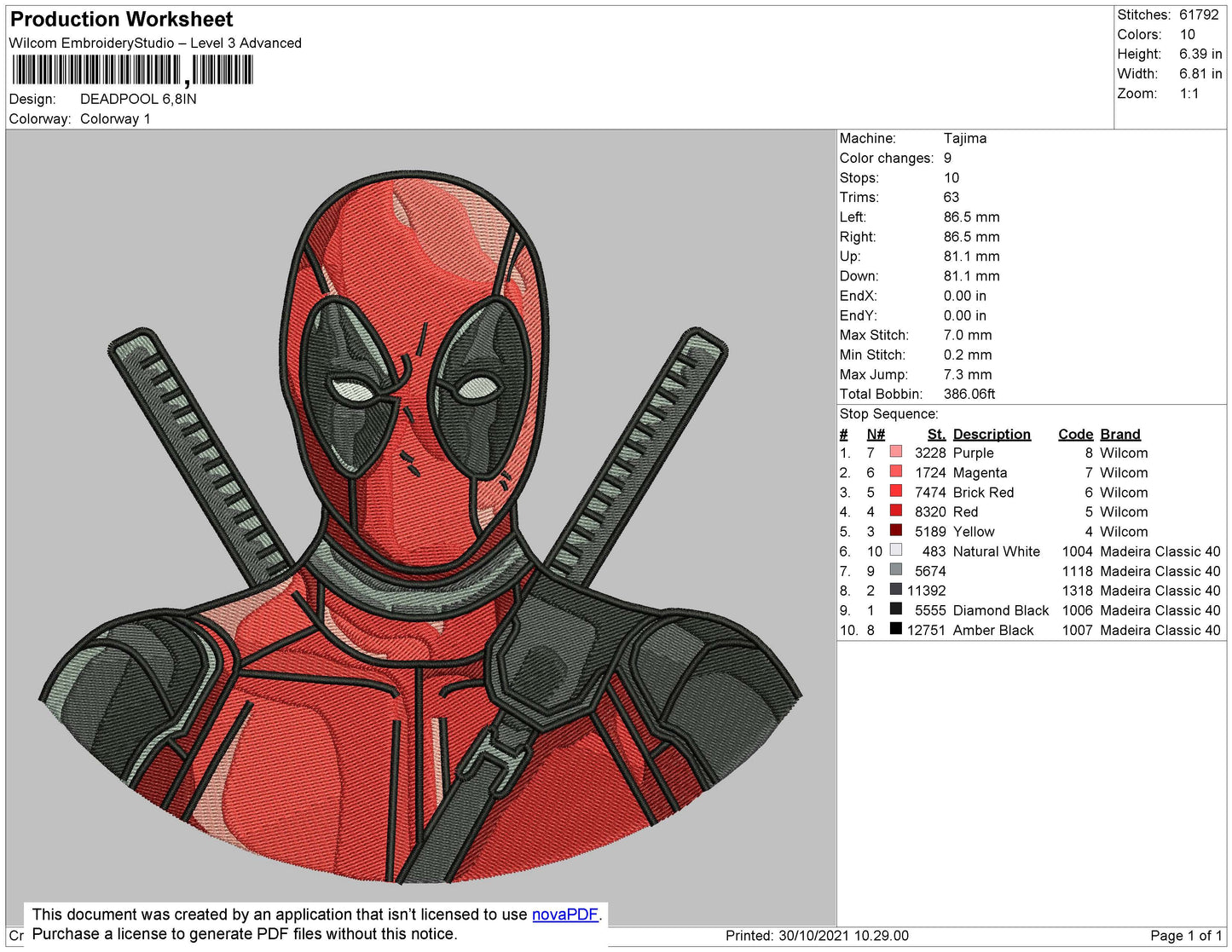 Deadpool Embroidery File 4 size