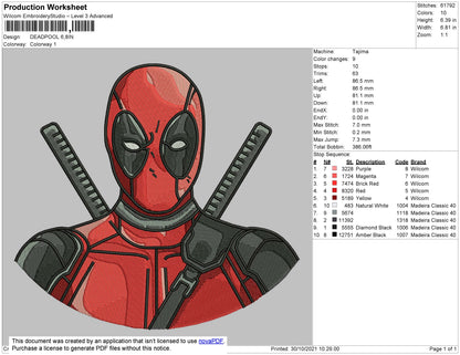 Deadpool Embroidery File 4 size