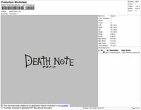 Death Note Text Embroidery File 4 size