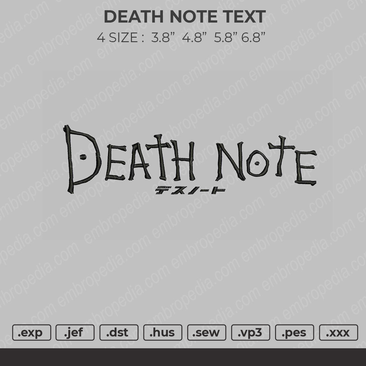 Death Note Text Embroidery File 4 size