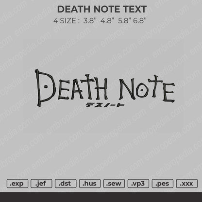Death Note Text Embroidery File 4 size