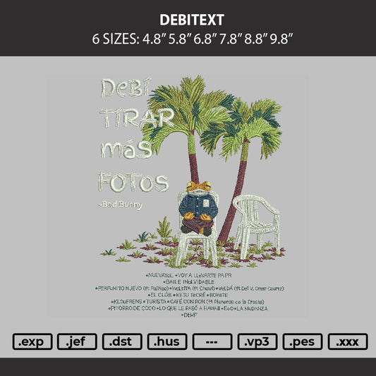 Debitext Embroidery Machine Design File 6 sizes
