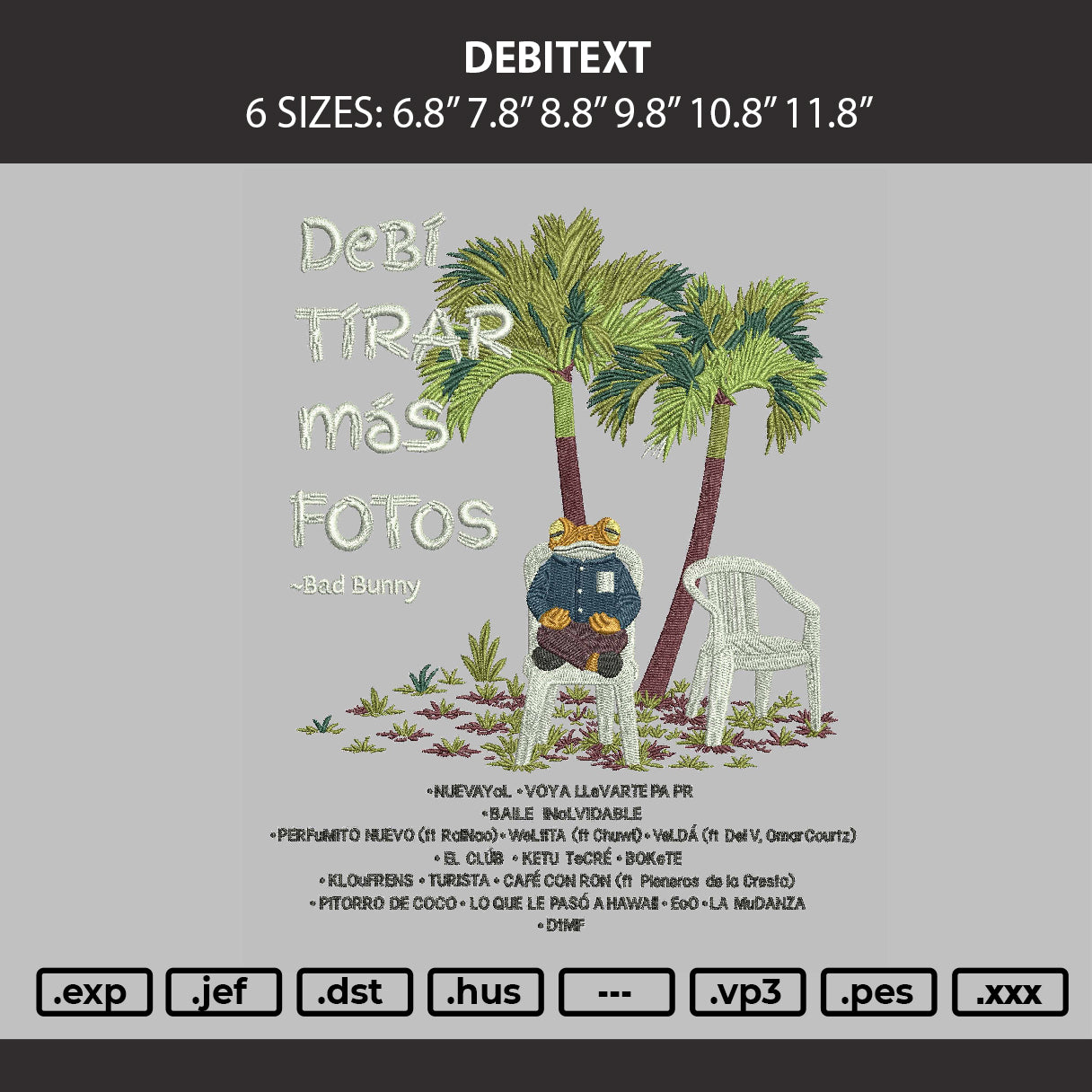 Debitext Embroidery Machine Design File 6 sizes