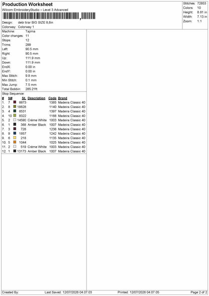 Debitext Embroidery Machine Design File 6 sizes