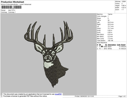 Deer Embroidery File 4 size