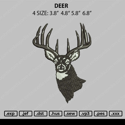 Deer Embroidery File 4 size