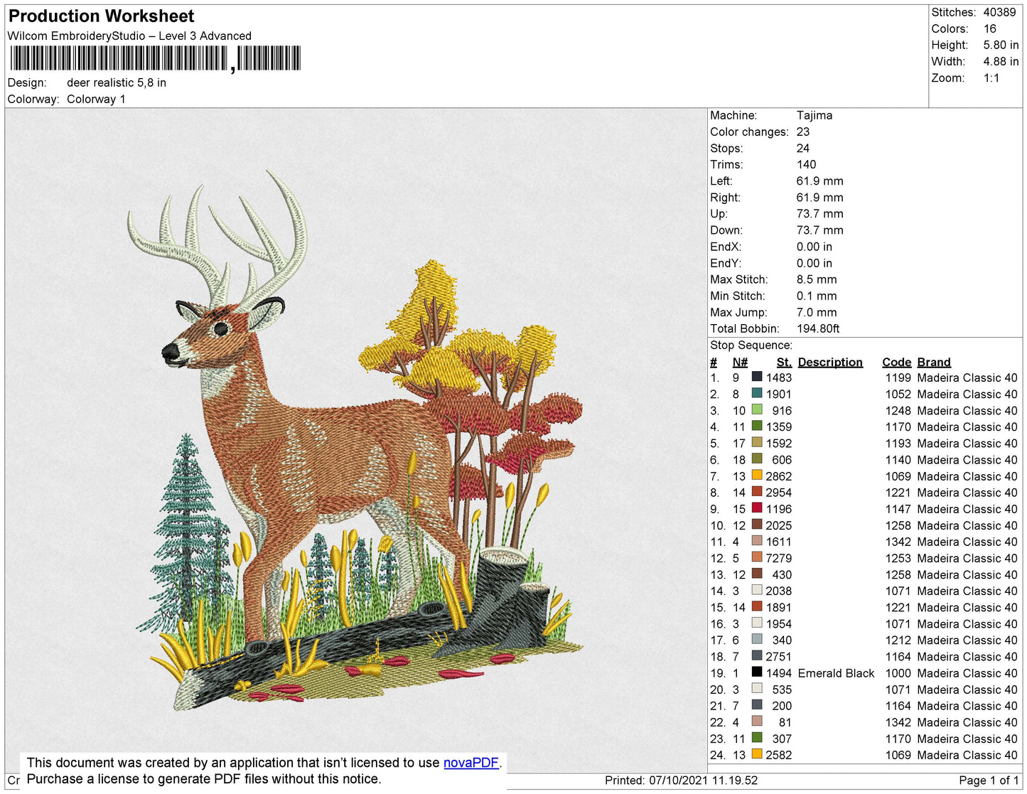 Deer Realistic Embroidery File 4 size