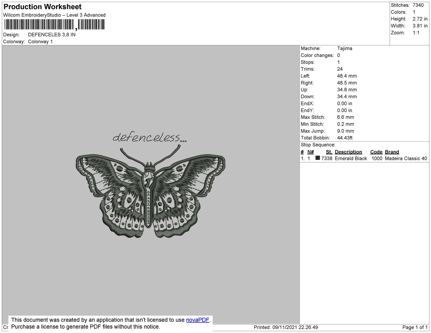Defenceles Embroidery File 4 size