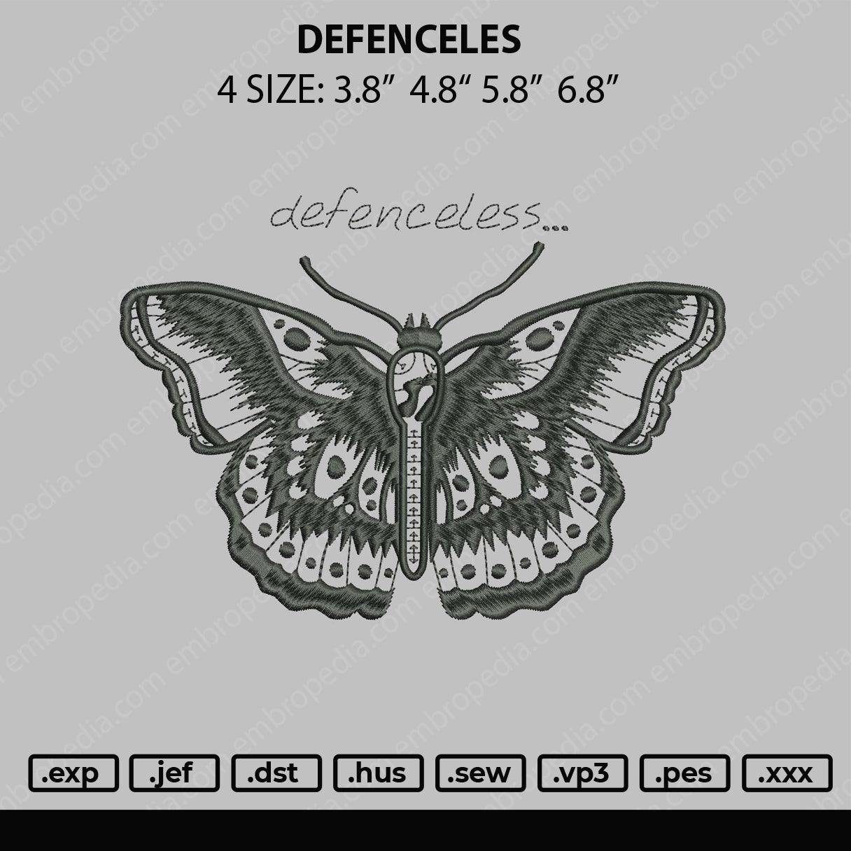 Defenceles Embroidery File 4 size