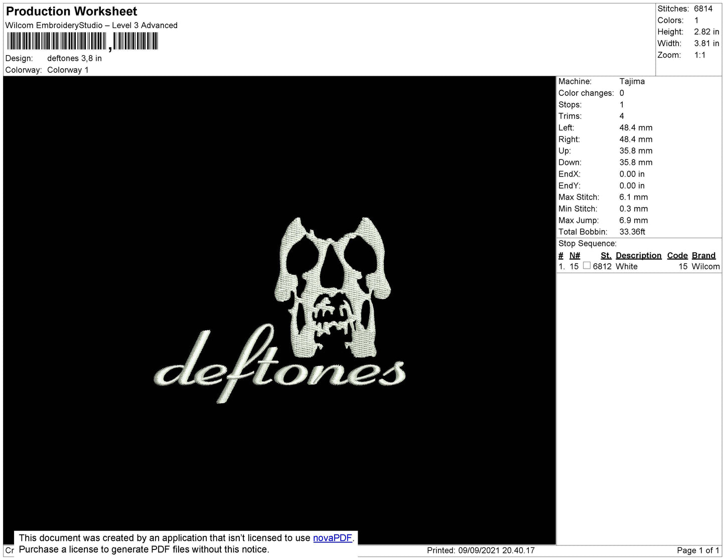 Deftones Embroidery File 4 size