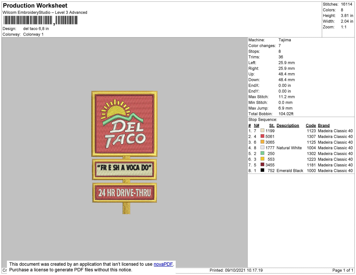 Del Taco Embroidery File 4 size