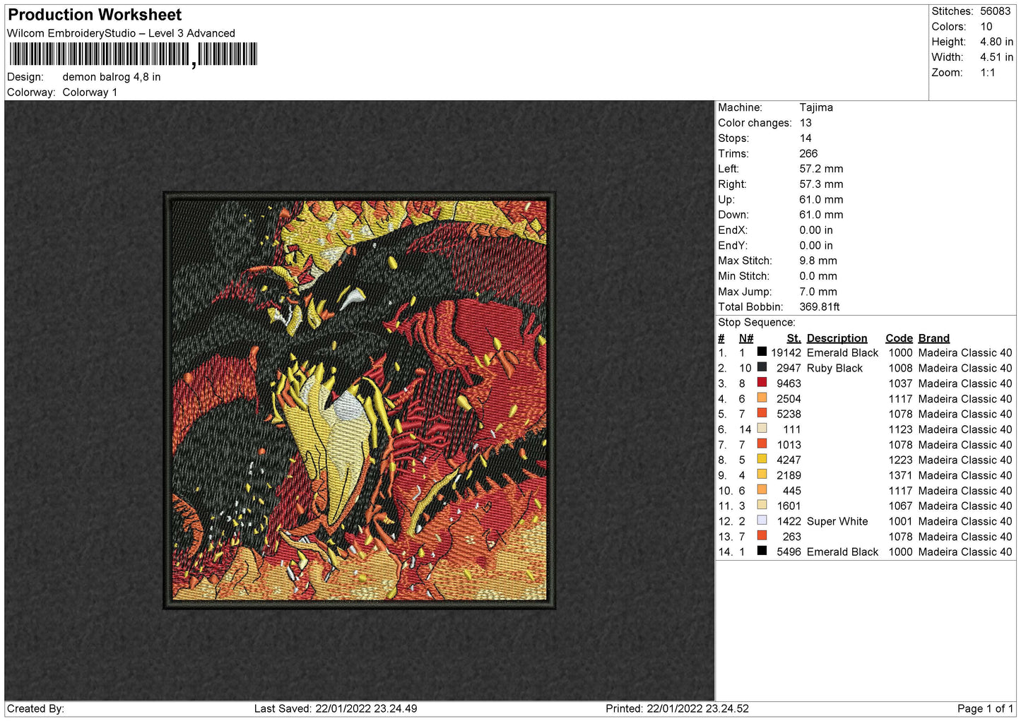 Demon Balrog Embroidery File 4 Size