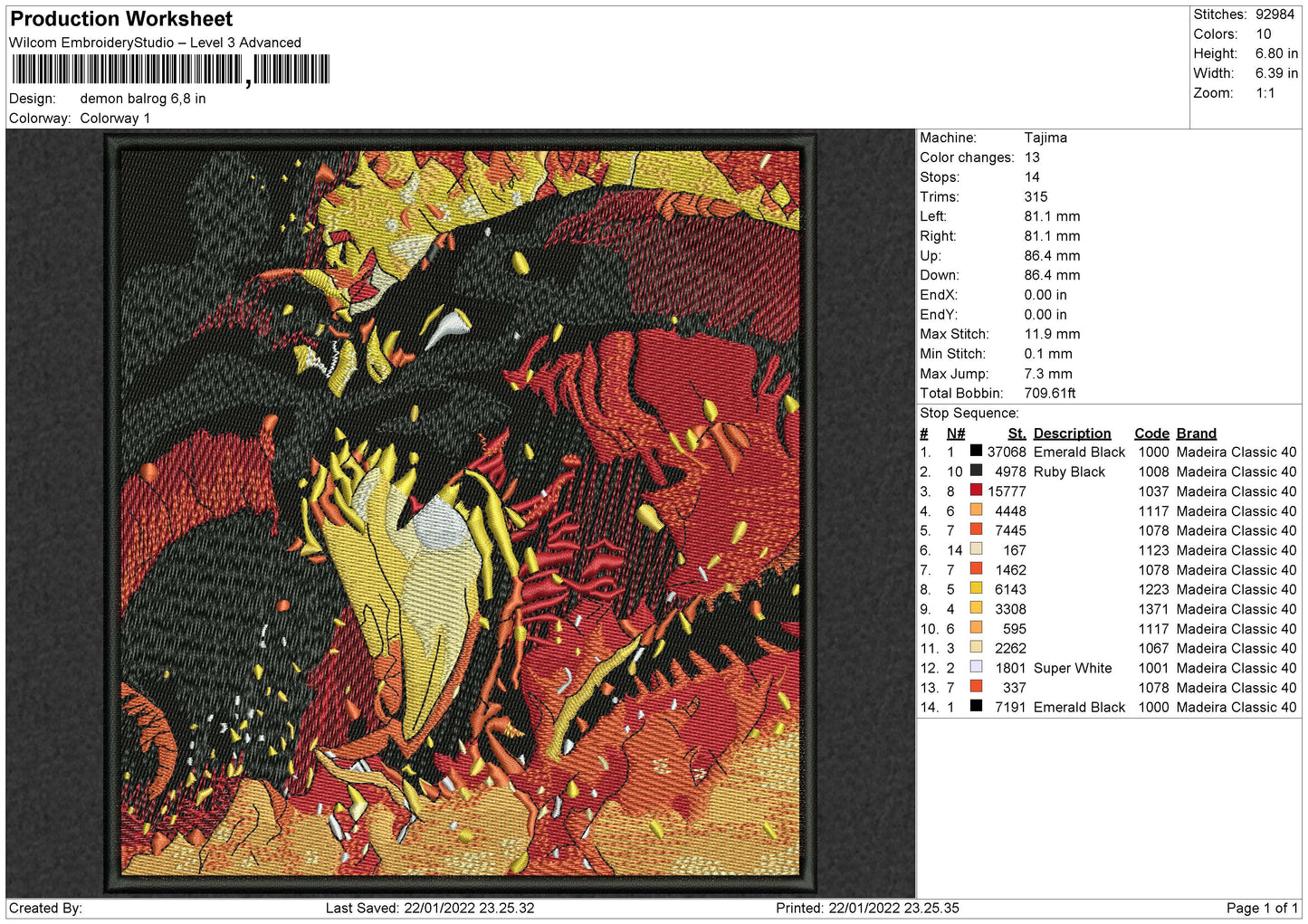 Demon Balrog Embroidery File 4 Size
