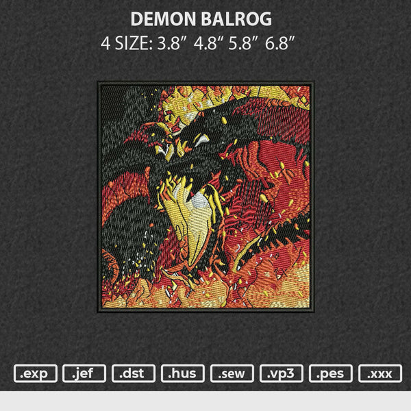 Demon Balrog Embroidery File 4 Size