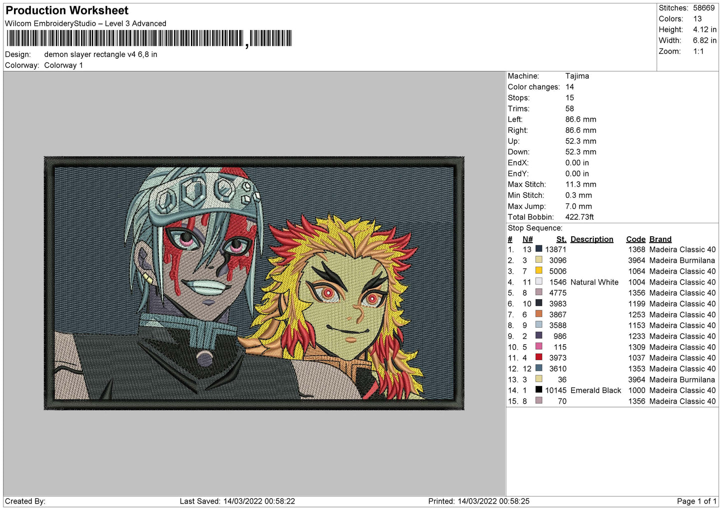 Demon Slayer Rectangle V04 Embroidery File 4 size