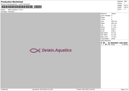 Detain Aquatics V1 Embroidery File 4 size