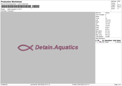 Detain Aquatics V1 Embroidery File 4 size