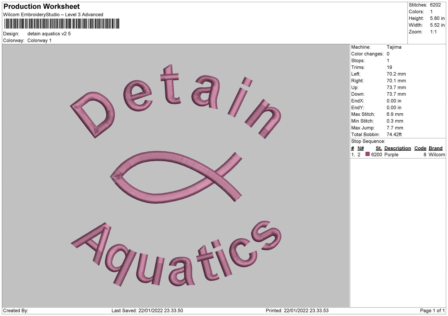 Detain Aquatics Embroidery File 4 size