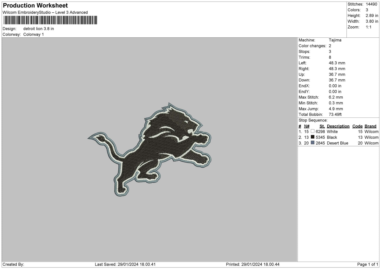 Lion Black Embroidery File 6 sizes