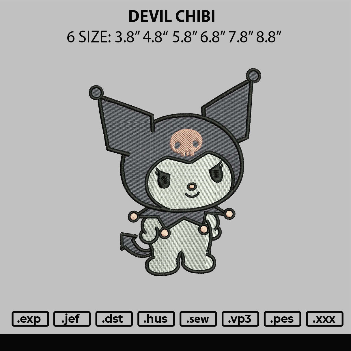 Devil Chibi Embroidery File 6 sizes