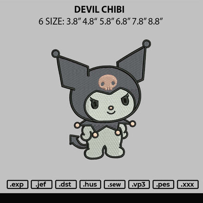 Devil Chibi Embroidery File 6 sizes