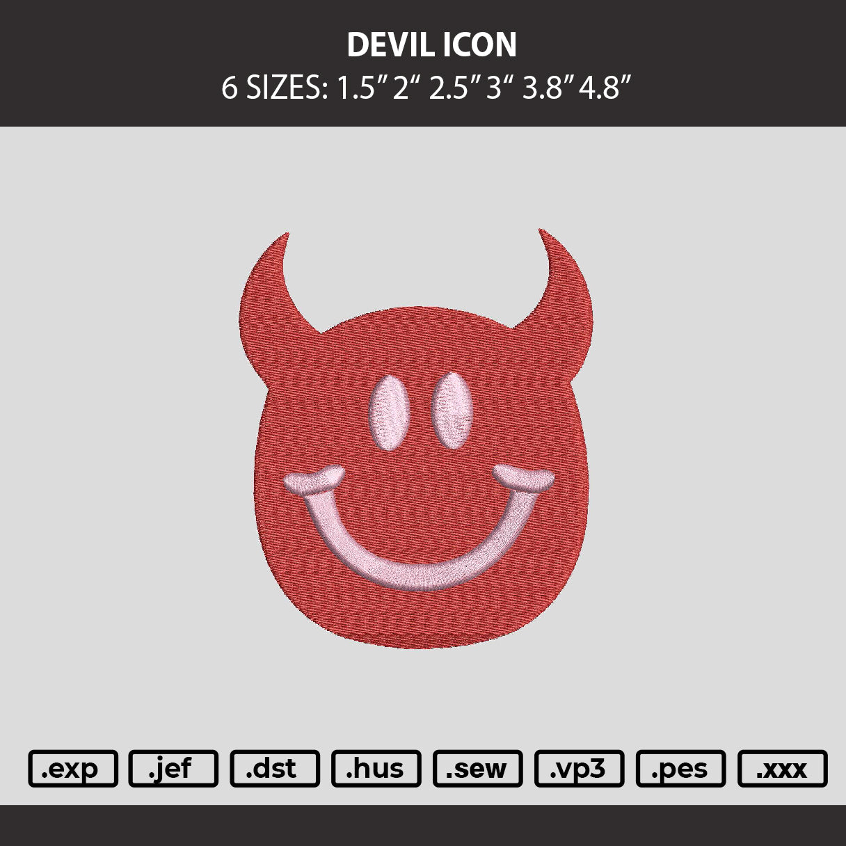 Devil Icon Embroidery Machine Design File 6 sizes
