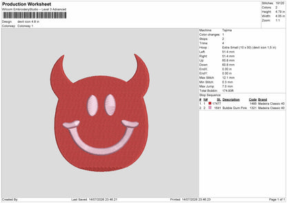 Devil Icon Embroidery Machine Design File 6 sizes