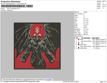Devil Rectangle Embroidery File 4 size