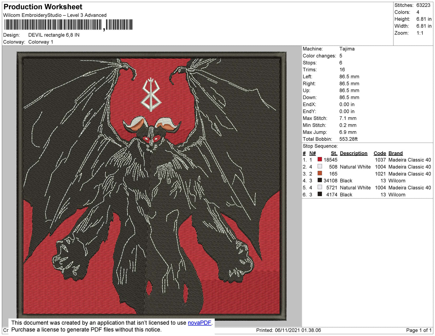 Devil Rectangle Embroidery File 4 size