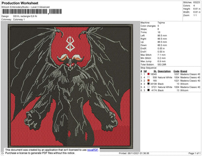 Devil Rectangle Embroidery File 4 size