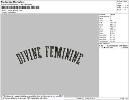Devine Feminine Embroidery File 4 size