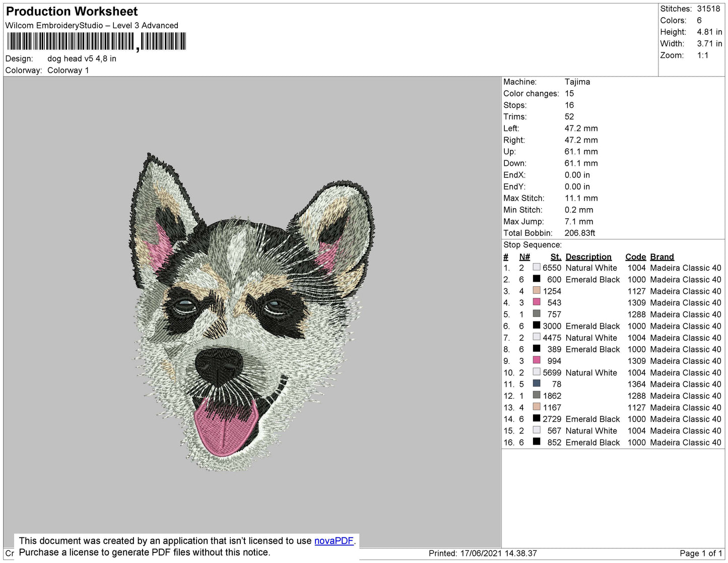 Dog Head V5 Embroidery File 4 size