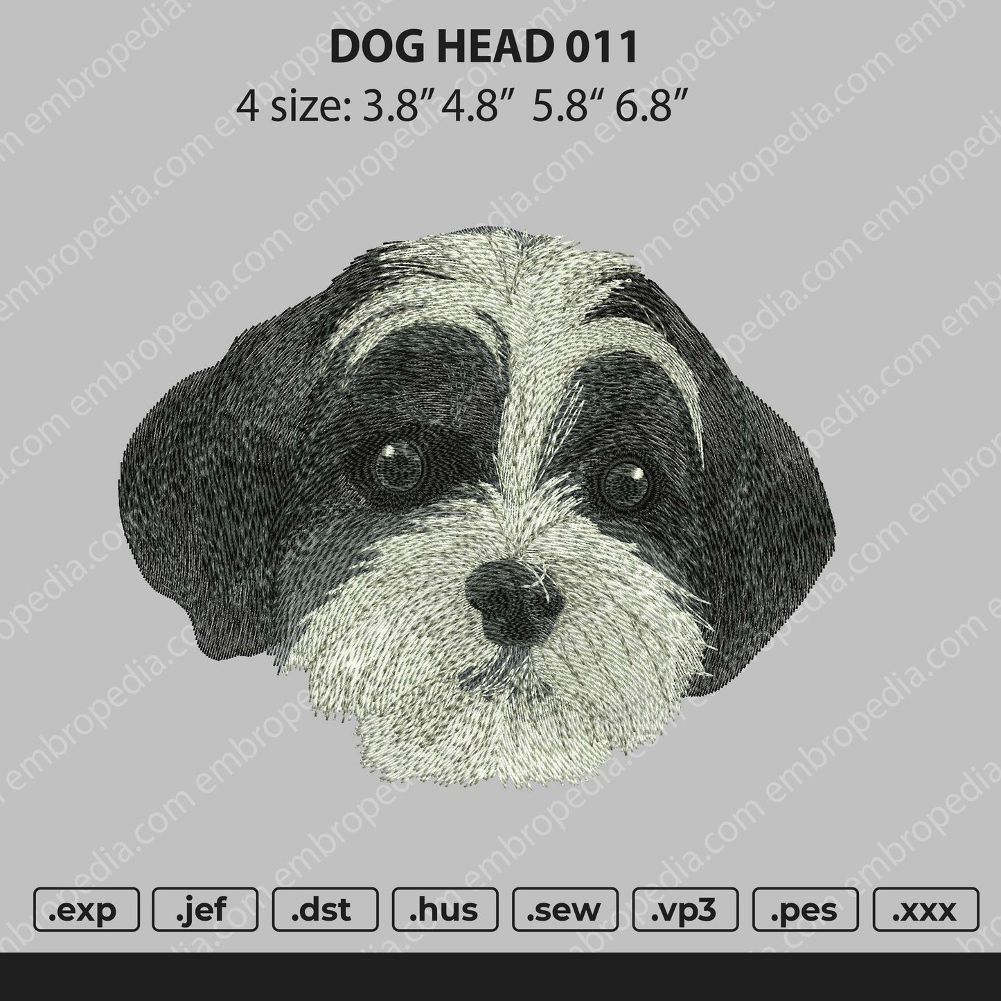 Dog Head 011 Embroidery File 4 size