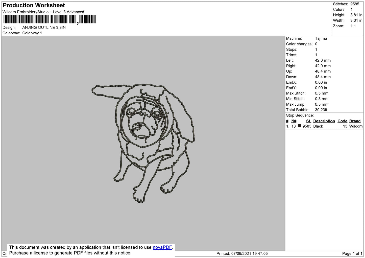 Dog Outline V4 Embroidery File 4 size