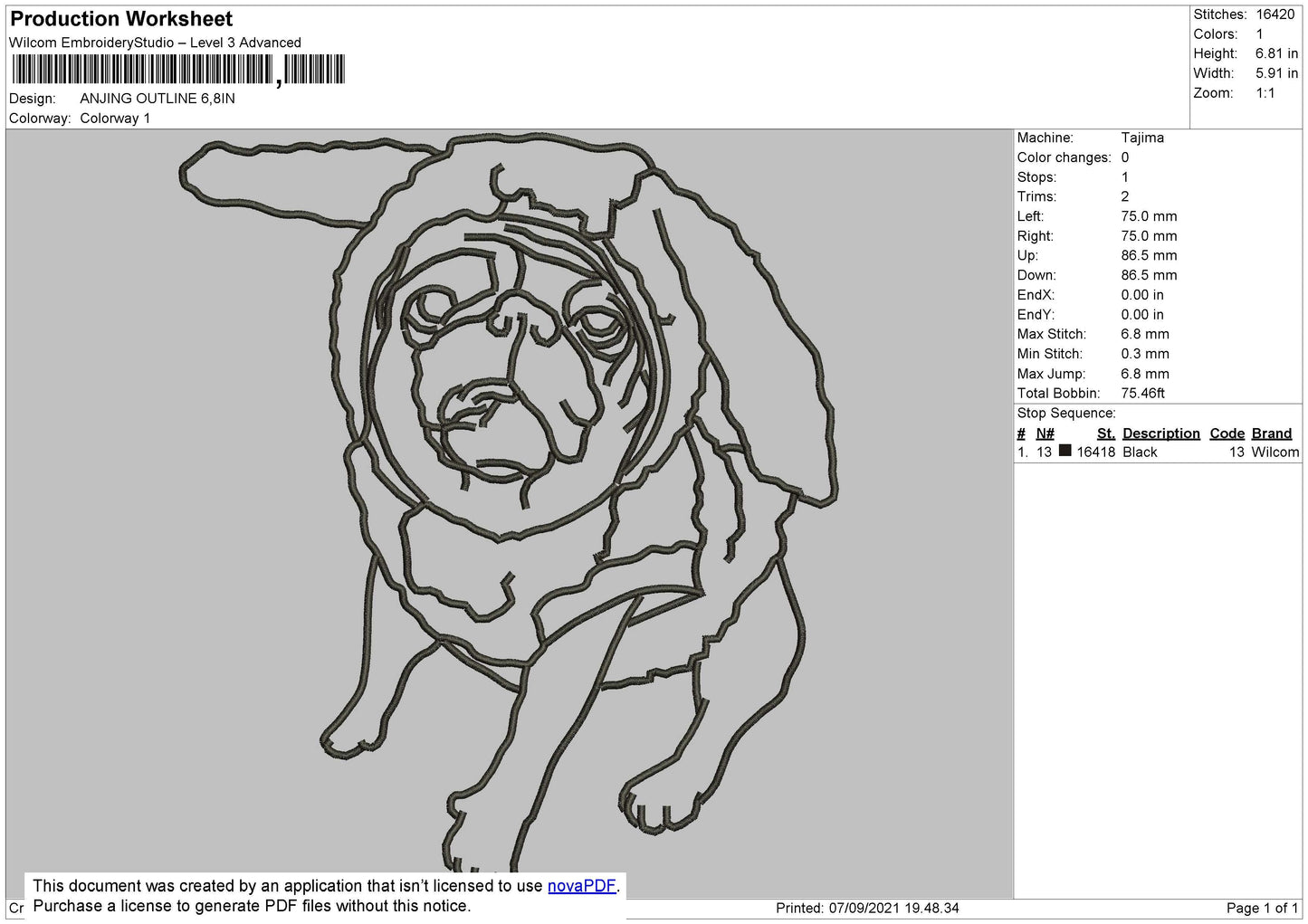 Dog Outline V4 Embroidery File 4 size
