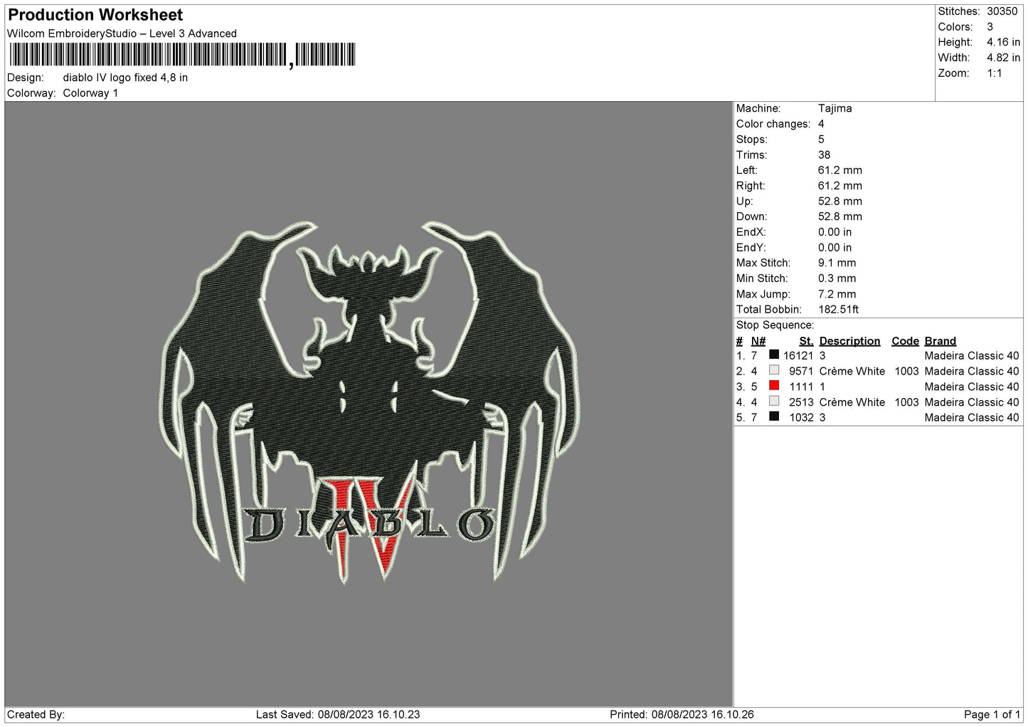 Diablo Iv Logo Embroidery File 6 sizes