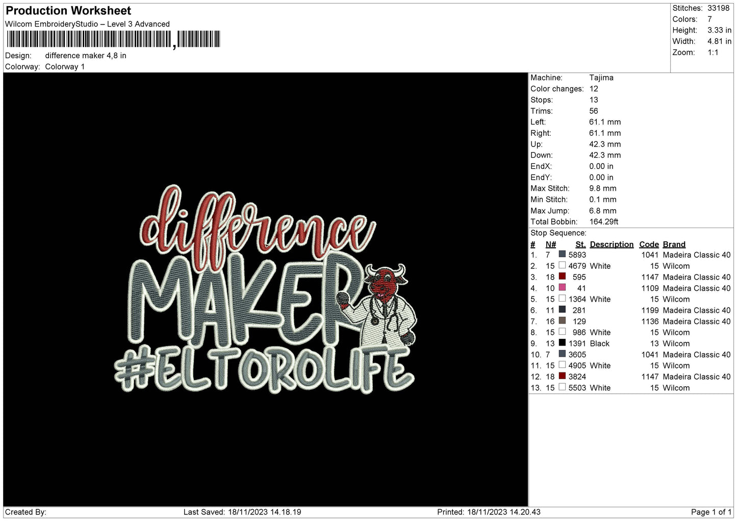 Difference Embroidery File 6 sizes