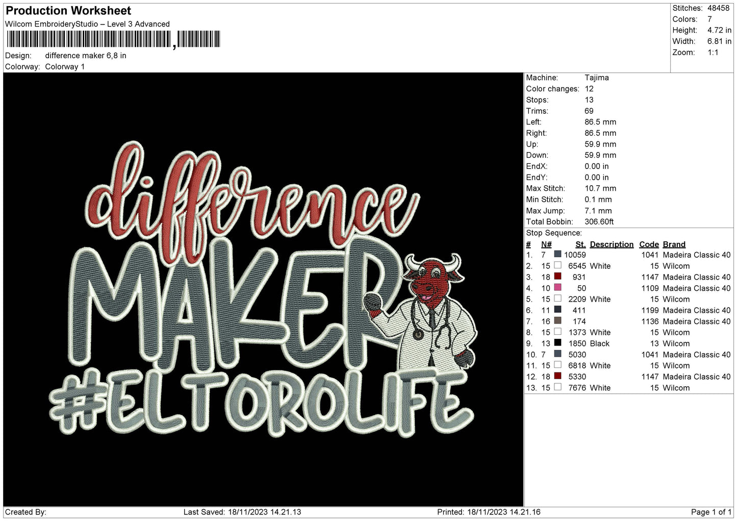 Difference Embroidery File 6 sizes