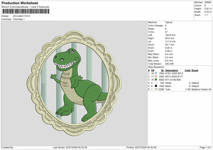 Dinopatch Embroidery Machine Design File 6 sizes