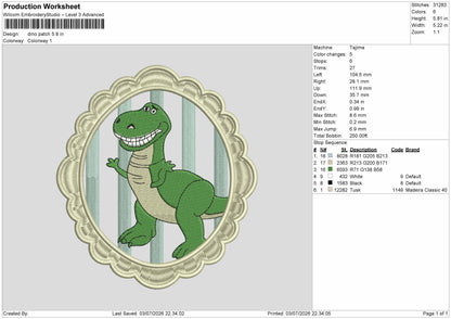 Dinopatch Embroidery Machine Design File 6 sizes