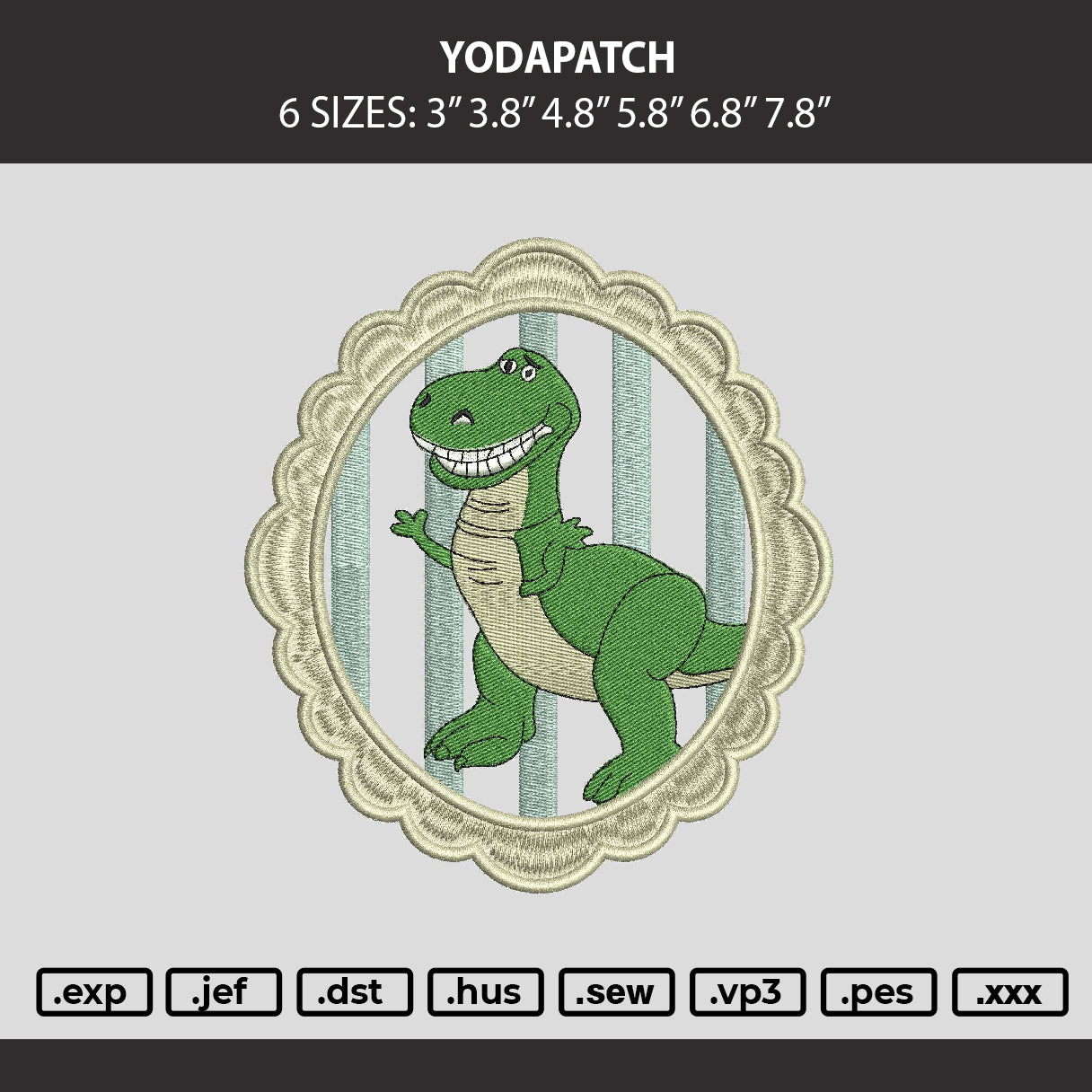 Dinopatch Embroidery Machine Design File 6 sizes