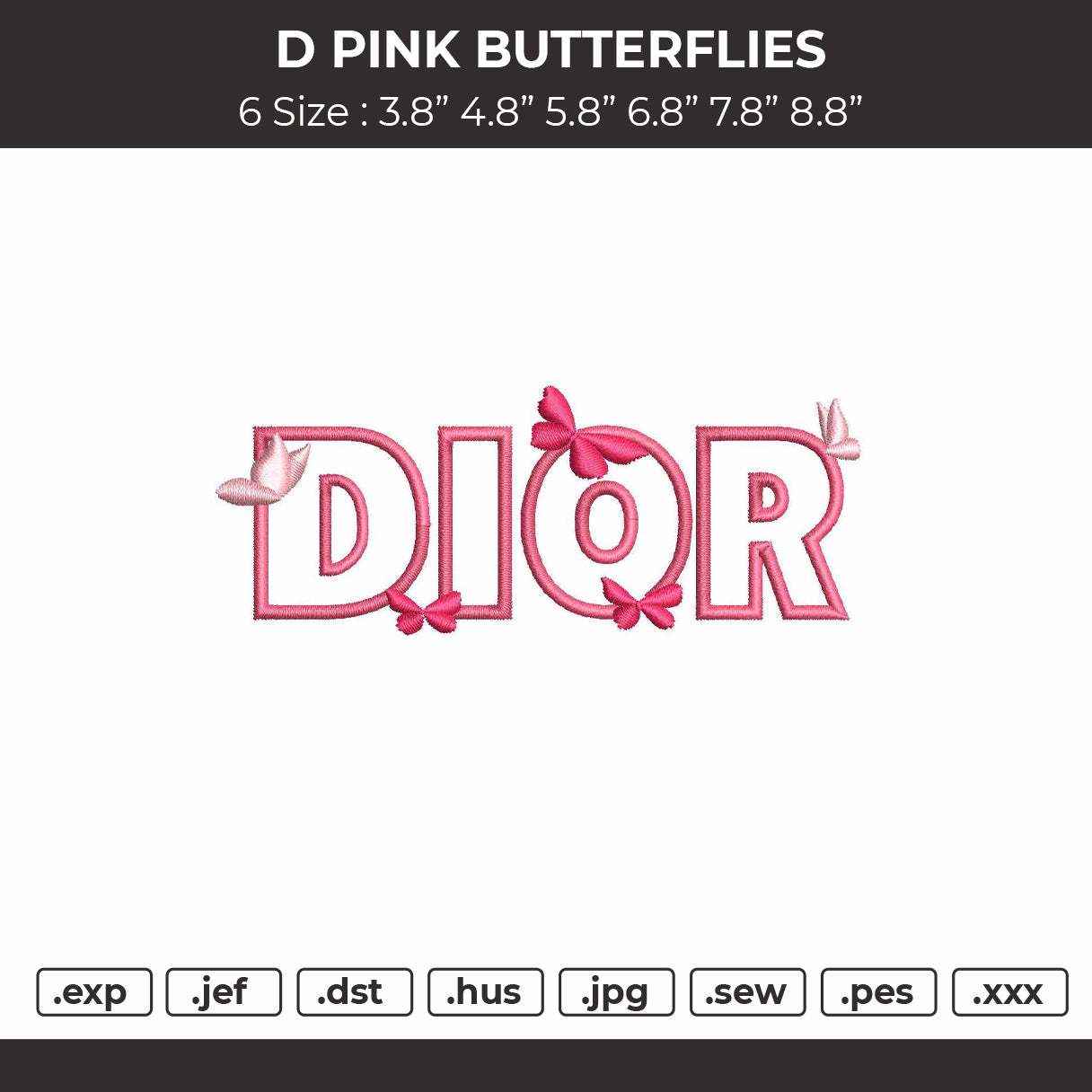 D Pink Butterflies Embroidery File 6 sizes